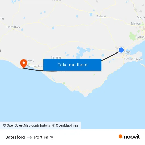 Batesford to Port Fairy map