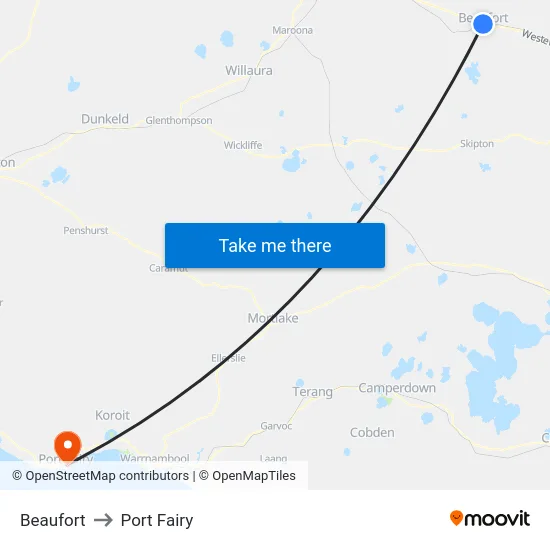 Beaufort to Port Fairy map