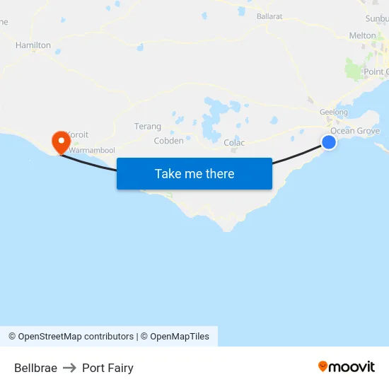 Bellbrae to Port Fairy map