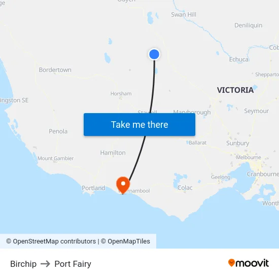 Birchip to Port Fairy map