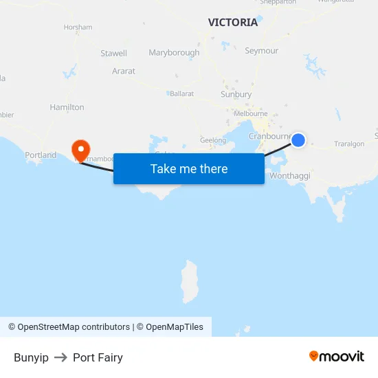 Bunyip to Port Fairy map