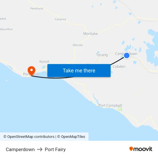 Camperdown to Port Fairy map
