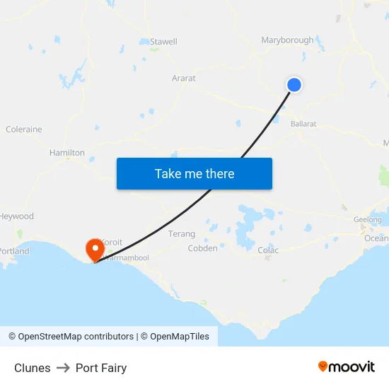 Clunes to Port Fairy map