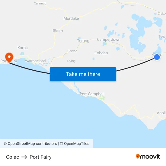 Colac to Port Fairy map