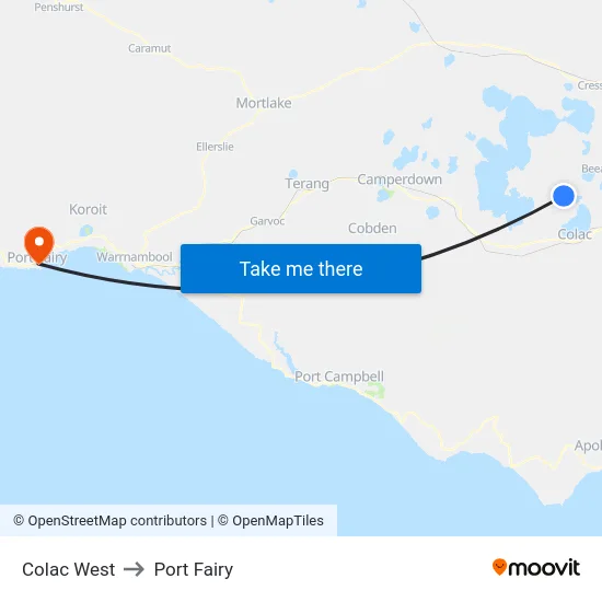 Colac West to Port Fairy map