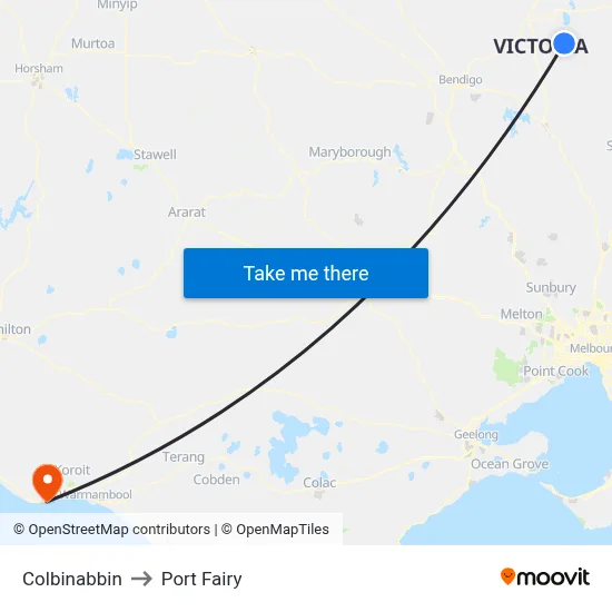 Colbinabbin to Port Fairy map