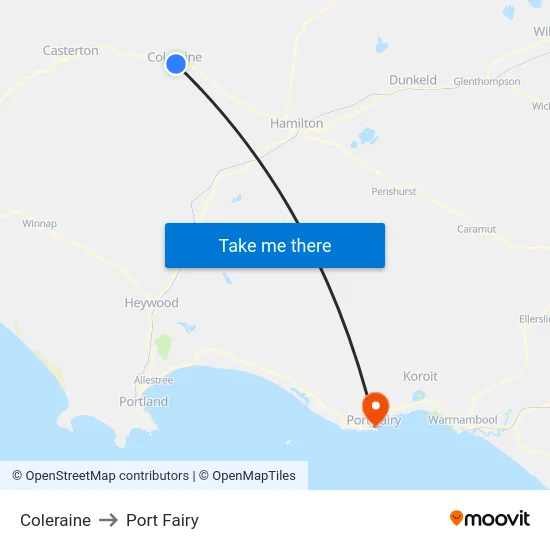 Coleraine to Port Fairy map