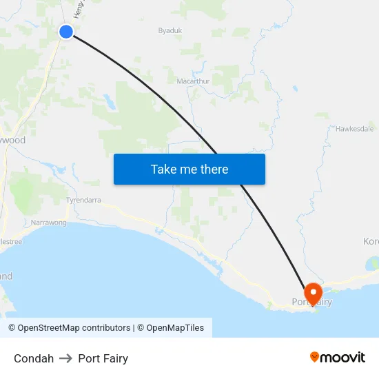 Condah to Port Fairy map