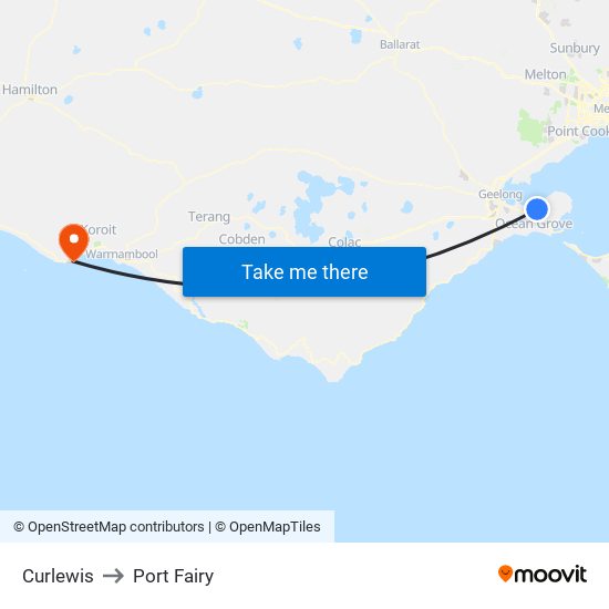 Curlewis to Port Fairy map