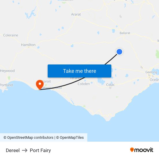 Dereel to Port Fairy map