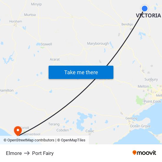 Elmore to Port Fairy map