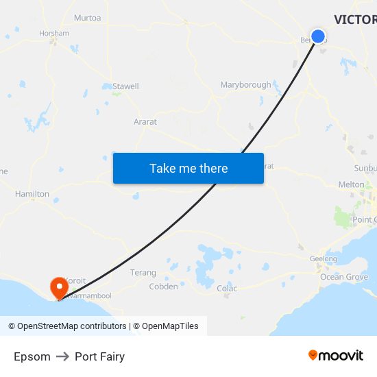 Epsom to Port Fairy map