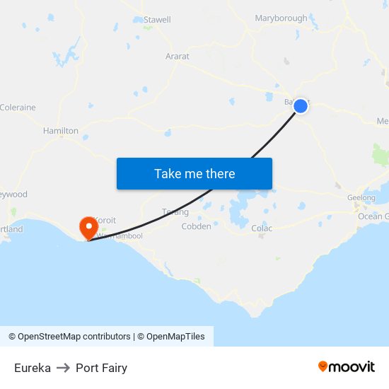 Eureka to Port Fairy map