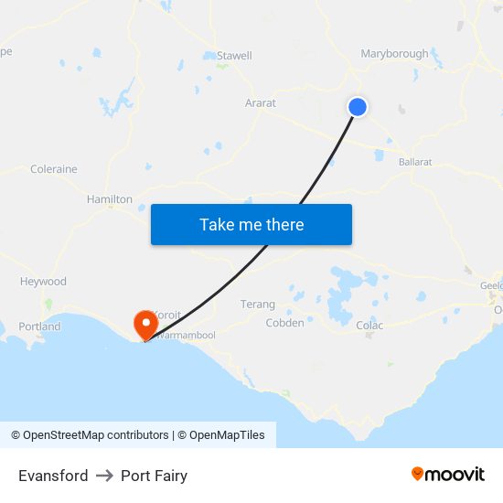 Evansford to Port Fairy map