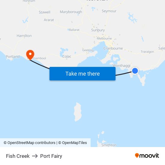 Fish Creek to Port Fairy map