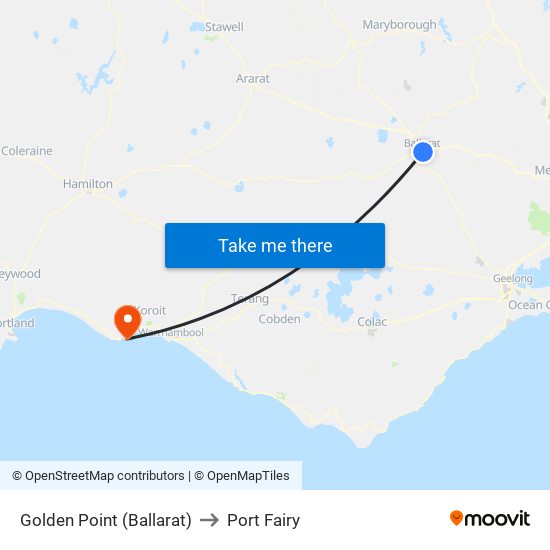 Golden Point (Ballarat) to Port Fairy map