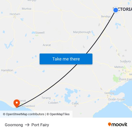 Goornong to Port Fairy map