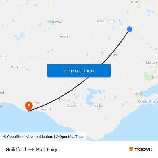 Guildford to Port Fairy map
