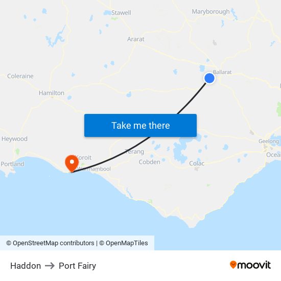 Haddon to Port Fairy map