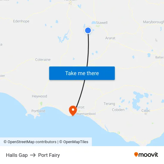Halls Gap to Port Fairy map