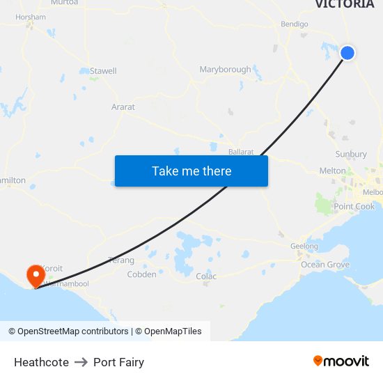 Heathcote to Port Fairy map