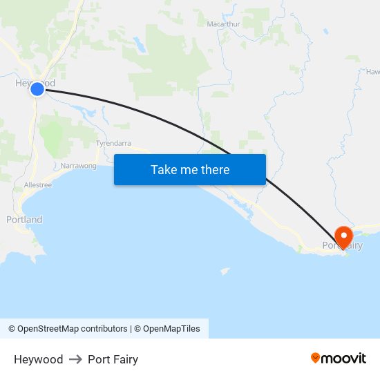 Heywood to Port Fairy map
