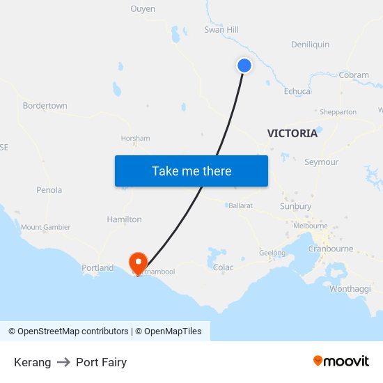 Kerang to Port Fairy map