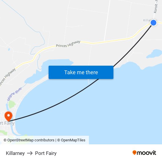 Killarney to Port Fairy map