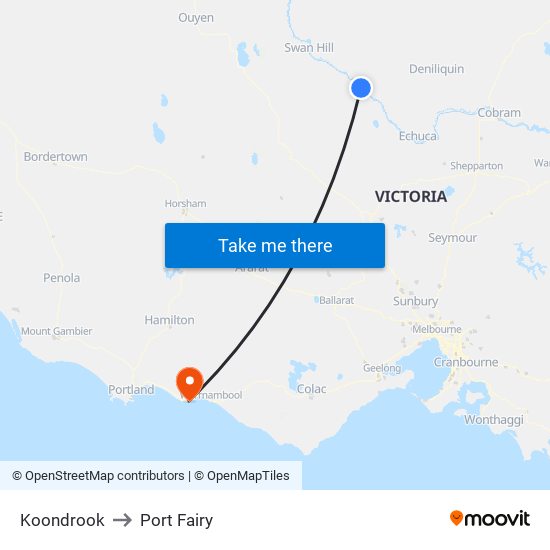 Koondrook to Port Fairy map