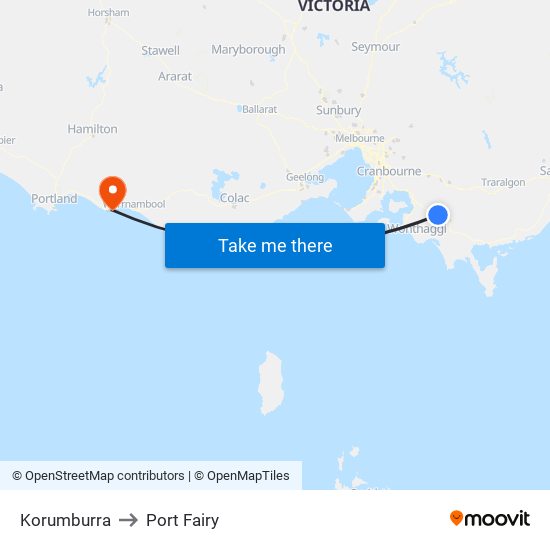 Korumburra to Port Fairy map