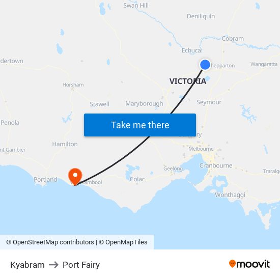 Kyabram to Port Fairy map