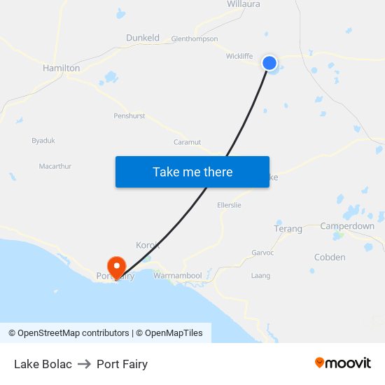 Lake Bolac to Port Fairy map