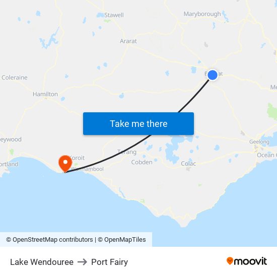 Lake Wendouree to Port Fairy map