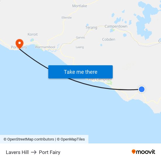 Lavers Hill to Port Fairy map