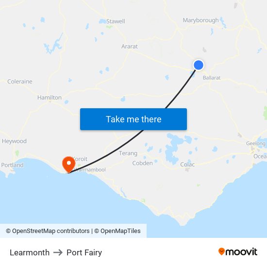 Learmonth to Port Fairy map