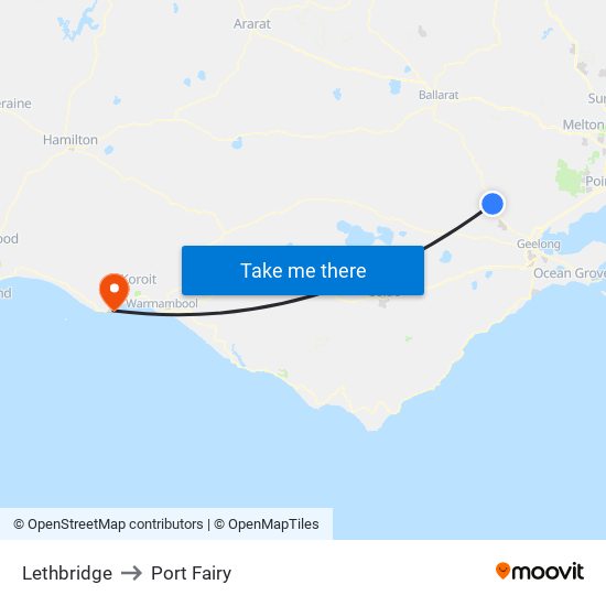 Lethbridge to Port Fairy map