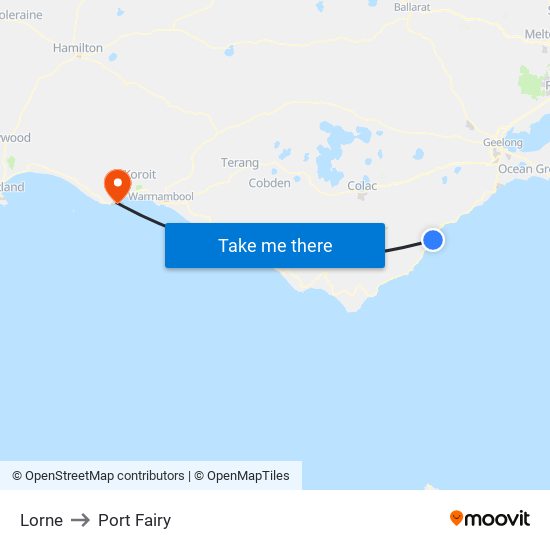 Lorne to Port Fairy map