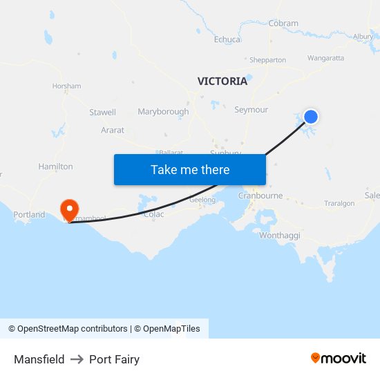 Mansfield to Port Fairy map