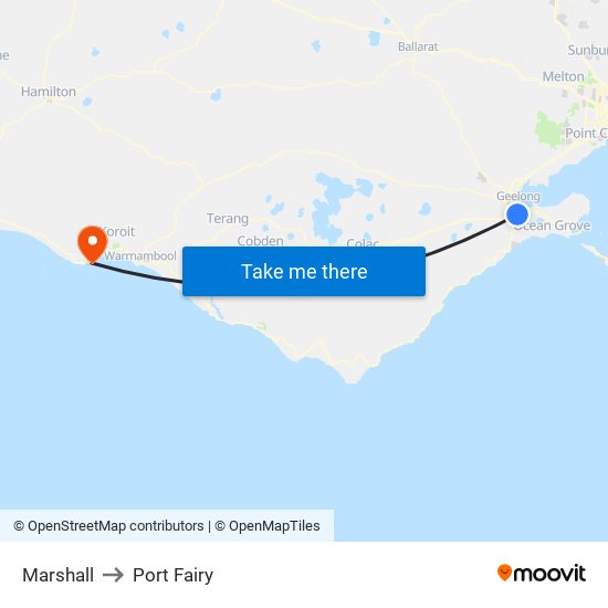 Marshall to Port Fairy map