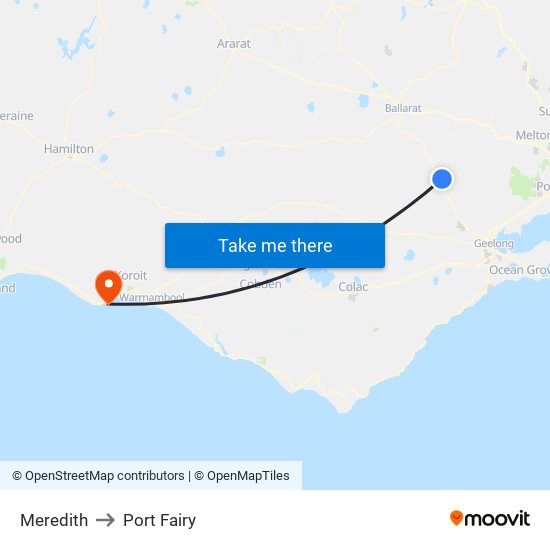 Meredith to Port Fairy map