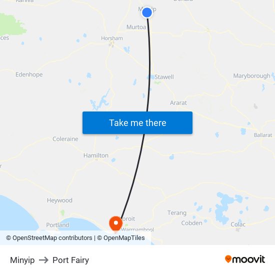 Minyip to Port Fairy map