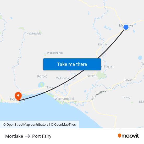 Mortlake to Port Fairy map