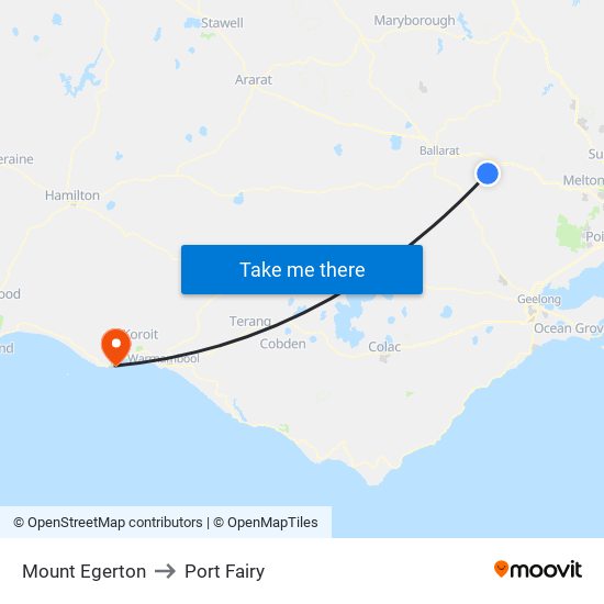 Mount Egerton to Port Fairy map