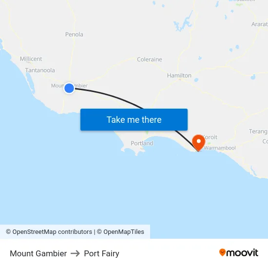 Mount Gambier to Port Fairy map