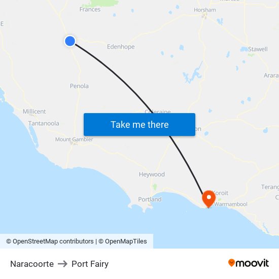 Naracoorte to Port Fairy map