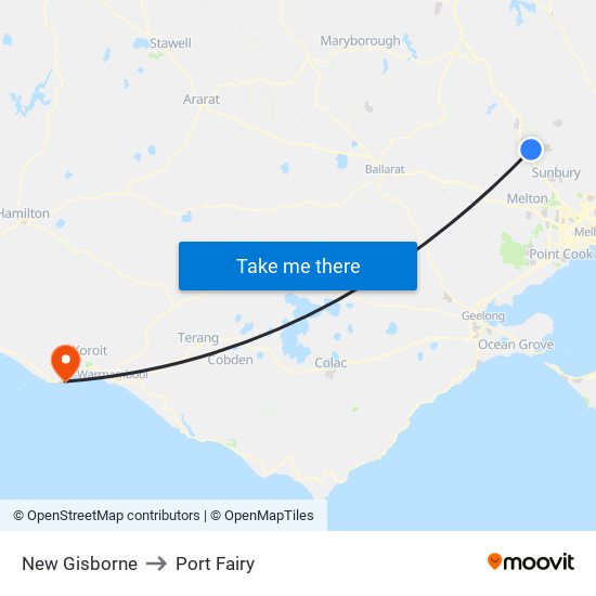 New Gisborne to Port Fairy map