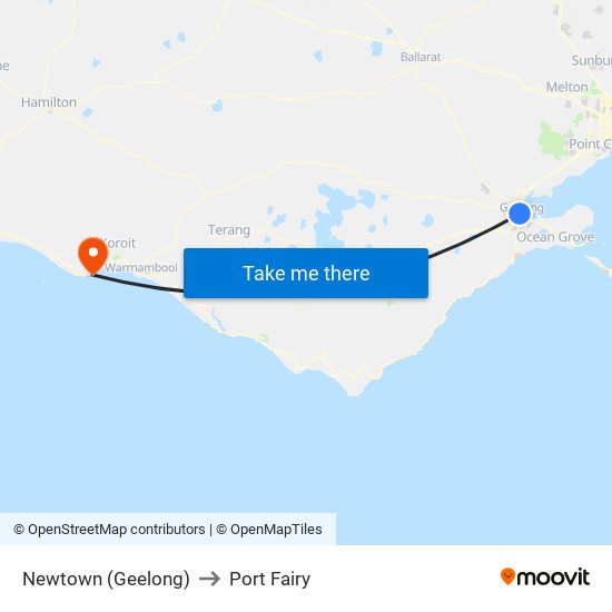 Newtown (Geelong) to Port Fairy map