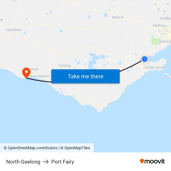 North Geelong to Port Fairy map