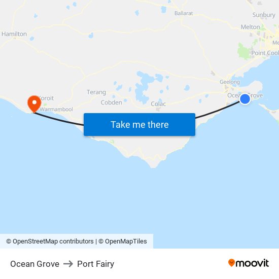 Ocean Grove to Port Fairy map