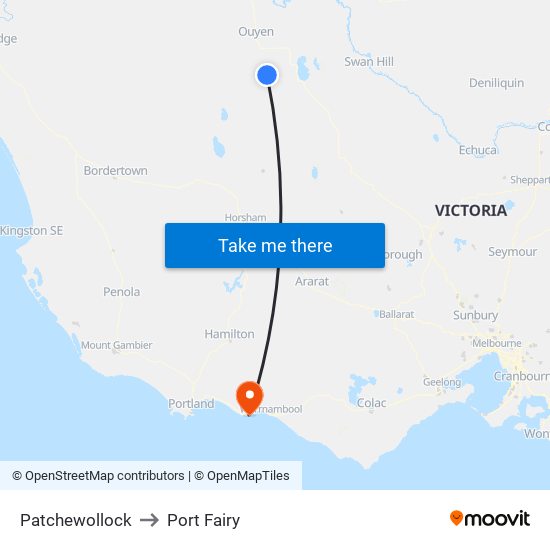 Patchewollock to Port Fairy map